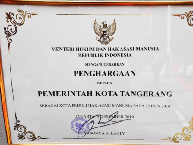 Wow, Pemkot Tangerang Raih Penghargaan Kota Peduli HAM